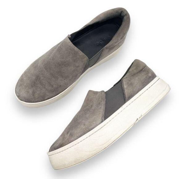 Vince Warren Suede Platform Slip-On Sneakers Warm Gray Size 9.5 - Picture 3 of 16